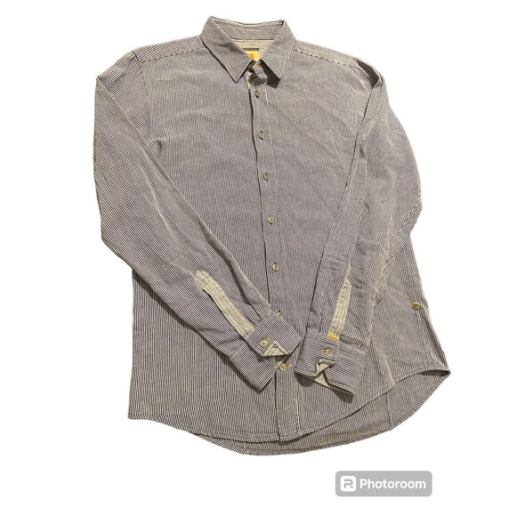 Hugo Boss Orange Mens Size M Blue  White Stripes Long Sleeve‎ - Picture 2 of 10